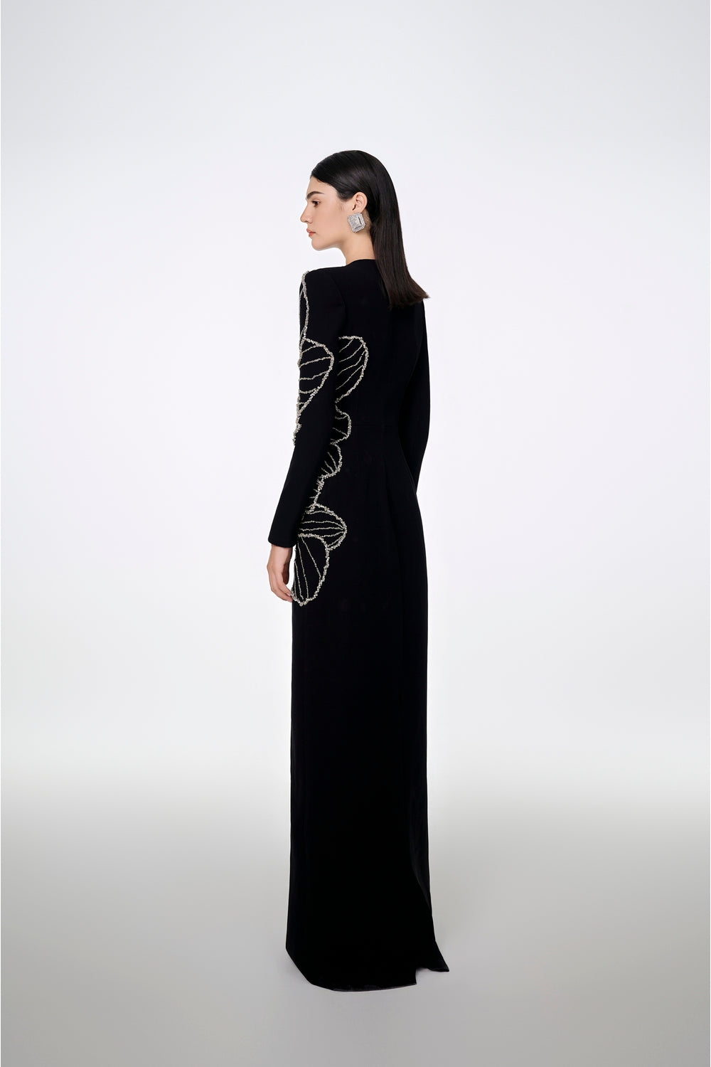 Long Sleeve Orchid Patterned Bodycon Full Dress - TRACY COUTURE